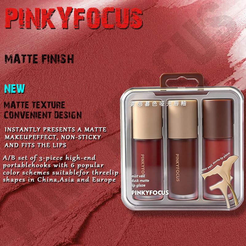 Three-piece brown velvet matte lip gloss set