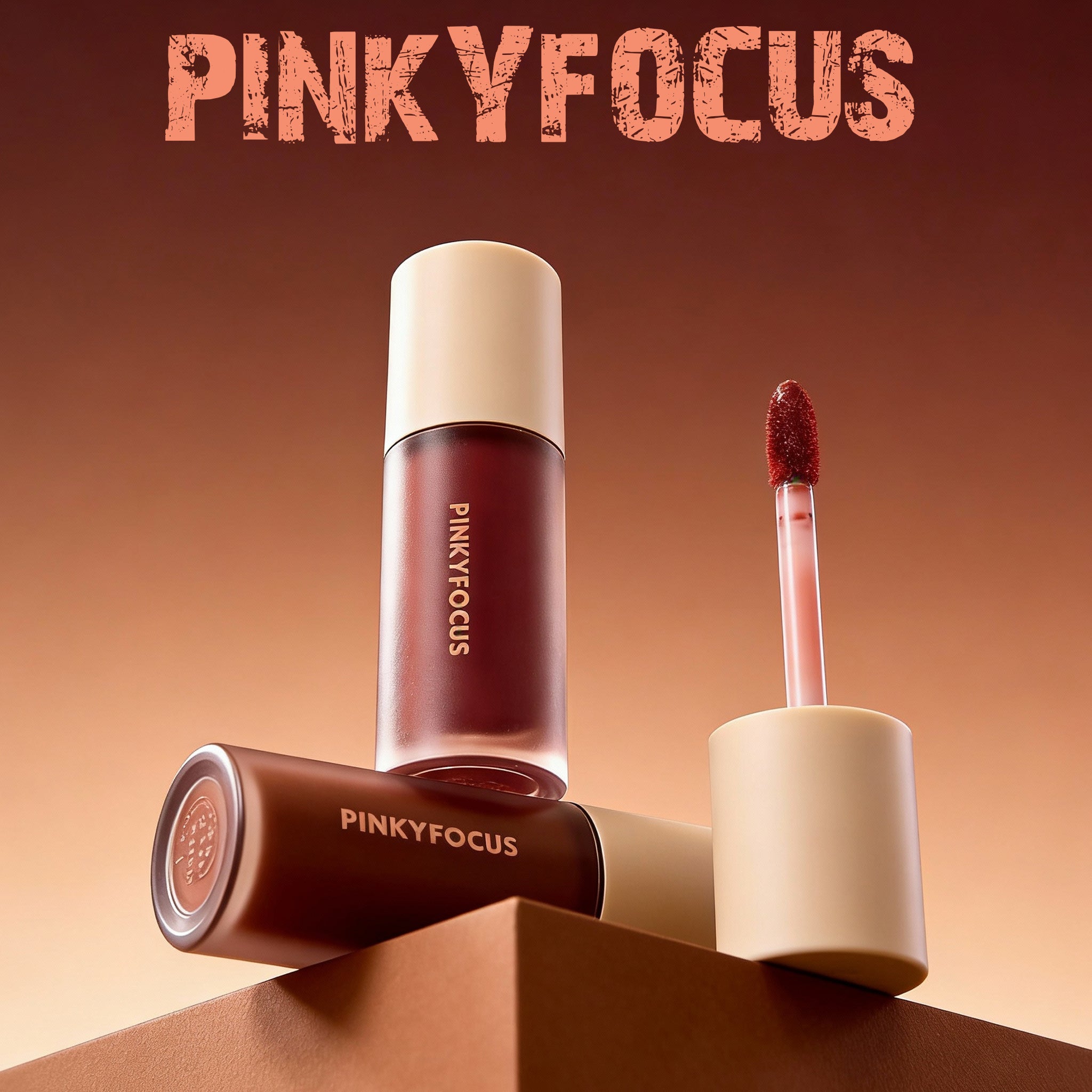 Three-piece brown velvet matte lip gloss set