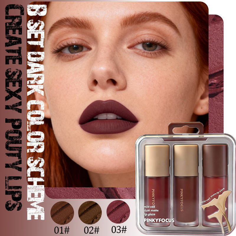 Three-piece brown velvet matte lip gloss set