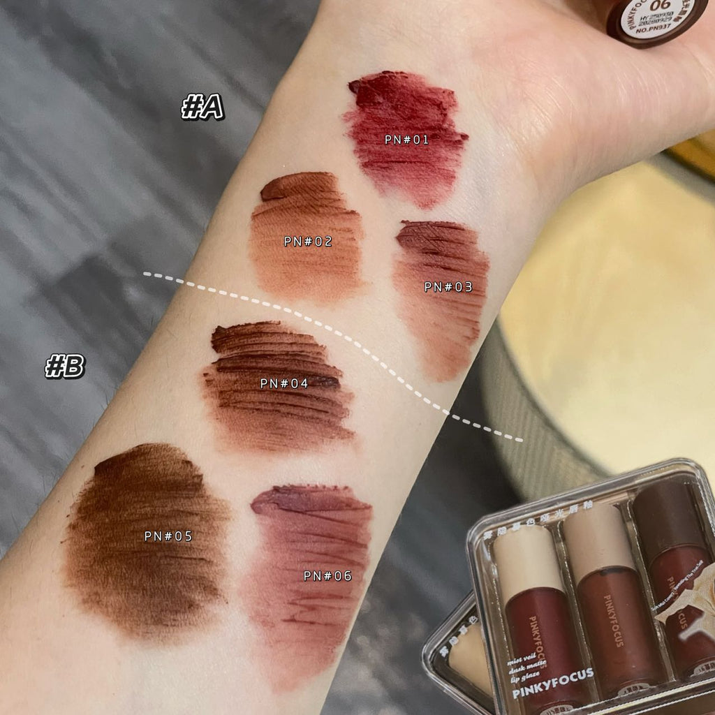 Three-piece brown velvet matte lip gloss set